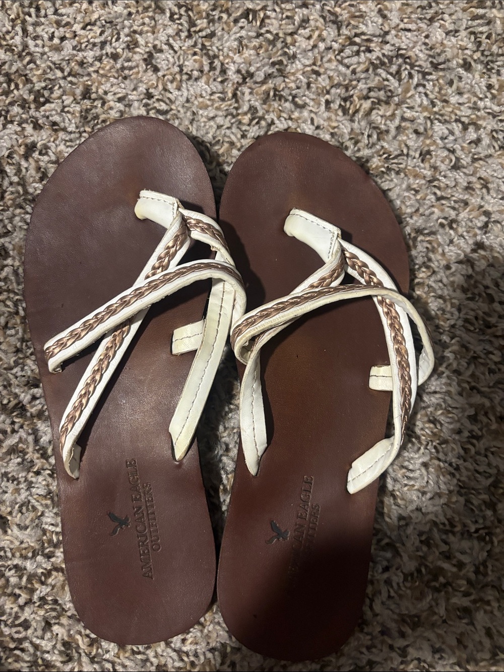 American Eagle Outfitters Brown Footbed Sandals with gold Braided Straps